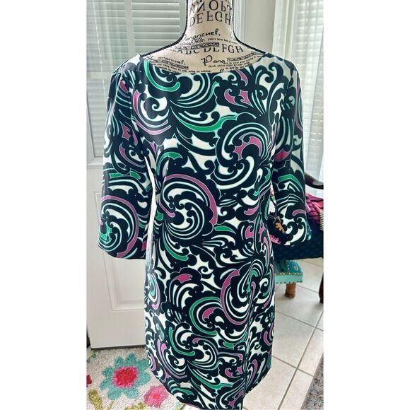 Banana Republic Black Pink Green Scroll Swirl Dress - Picture 1 of 10